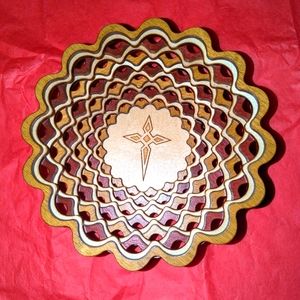 Layered Lattice Wood Cut Out Bowl With A Cross Handmade